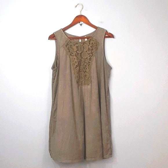 Xhilaration Y2K Moss Green Crochet Lace Suede Mini Dress - Picture 1 of 8